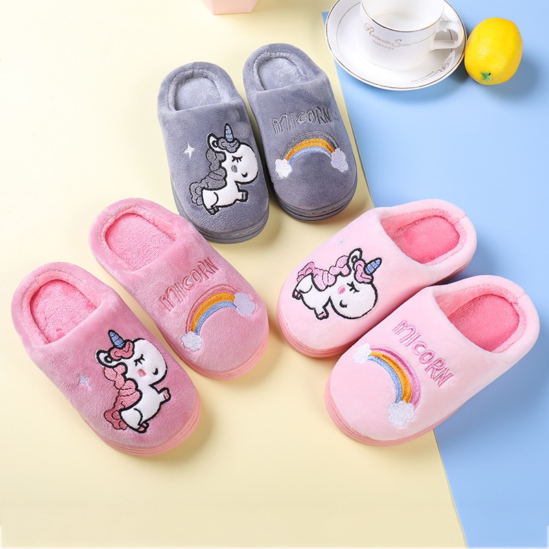 Unicorn Slippers Kids Fluffy Footwear